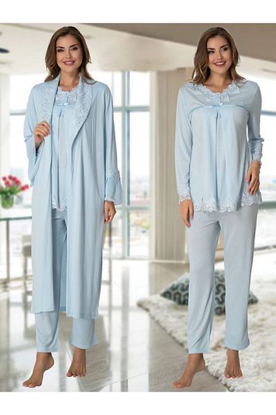 Effortt Set halat de maternitate cu maneca lunga Effort 7034-albastru
