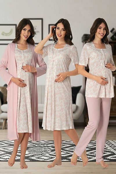 Effortt Mayss Collections 8016 Pink Color Nightgown, Morning Gowns, Pajamas Set of 4