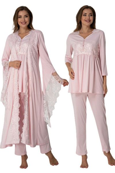 Effort Pijama Women's Pink Princess Maternity Pajama Set with Dressing Gown 3015