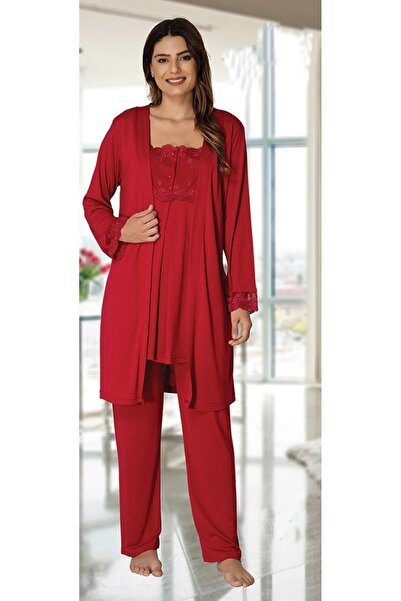 Effort Pijama Effortt Red Maternity Pajamas Set with Dressing Gown 2301