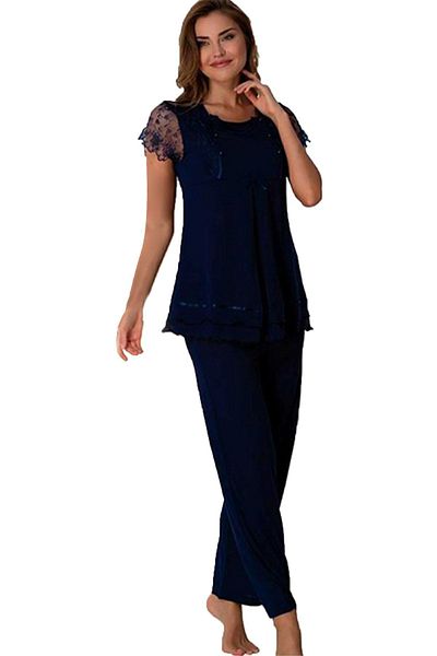 Effort Pijama Women's Navy Blue Maternity Breastfeeding Pajamas Set 2051