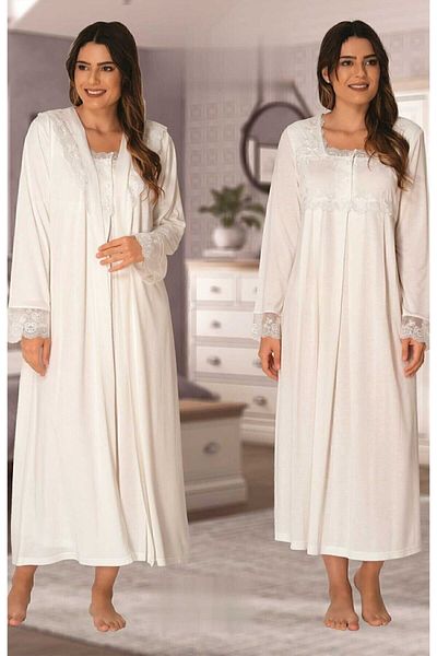 Effort Pijama طقم ثوب نوم نسائي بأكمام طويلة من Effort Ecru