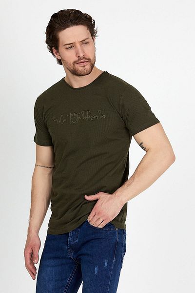 DYNAMO Ανδρικό T-shirt Χακί Crew Neck με Λεπτομέρεια κεντήματος