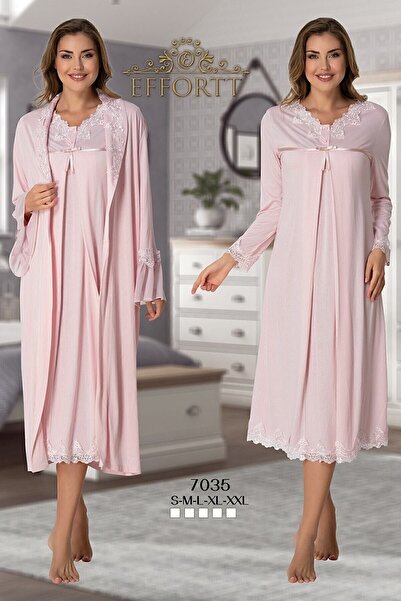 Effort Pijama Set cămașă de noapte pentru maternitate pentru femei Effortt 7035 cu halat de dantelă