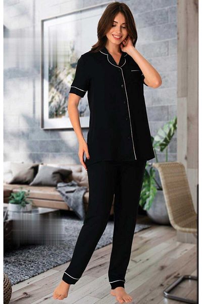 Effort Pijama Set de pijamale de maternitate Effortt 8069, cu nasturi în față, negre