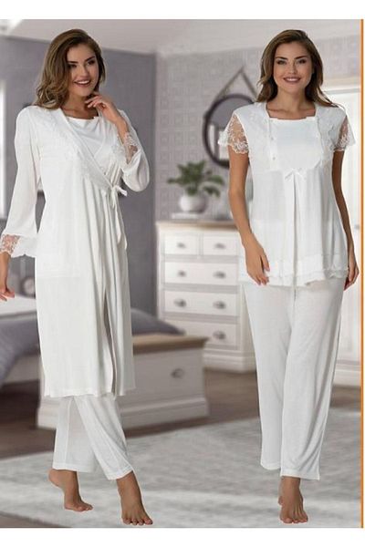 Effort Pijama طقم بيجامة للحمل من Been Store Effort Ecru مع ميزة الرضاعة الطبيعية