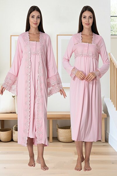 ByLohusa Set cămașă de noapte de maternitate Effortt Pink Peignoir