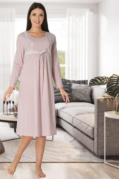 Effort Pijama Σετ γυναικείο ροζ μακρυμάνικο νυχτικό εγκυμοσύνης Zerre Bebe