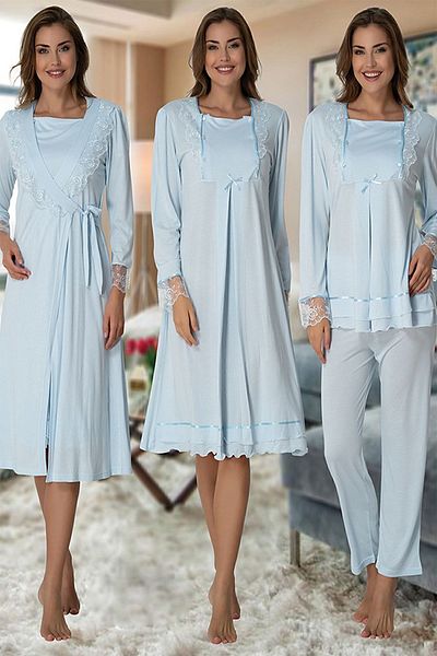 Effort Pijama طقم أمومة للحوامل من Zerre Bebe باللون الأزرق مع ميزات سهلة الرضاعة الطبيعية