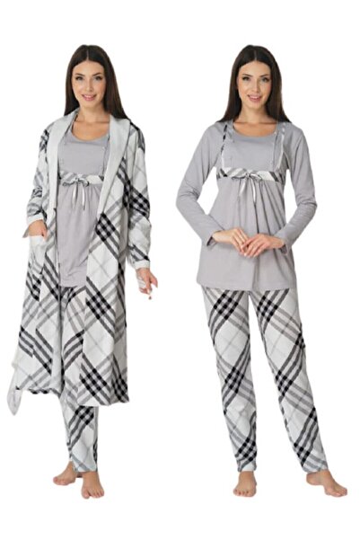 Effortt 8084 Γυναικείο Γκρι Σετ Νυχτικό Μητρότητας 3 τεμαχίων