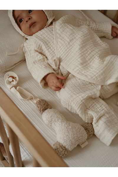bohemoon Teddy Duck Duck Pacifier Strap Beige/Cream