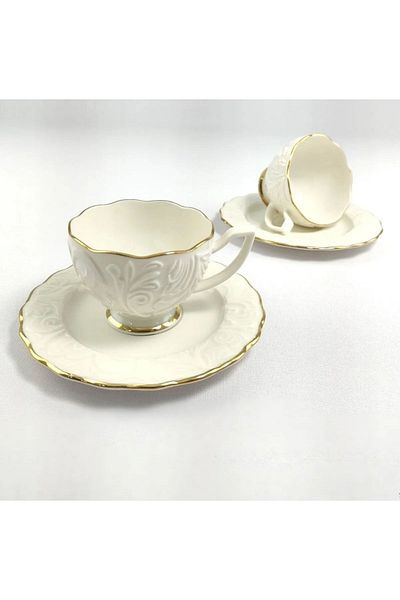 İpek Porselen Set of 2 Silk Embossed Turkish Coffee Cups