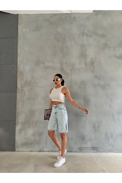 Zeo Basic PANTOR scurți din denim cu fante din lateral