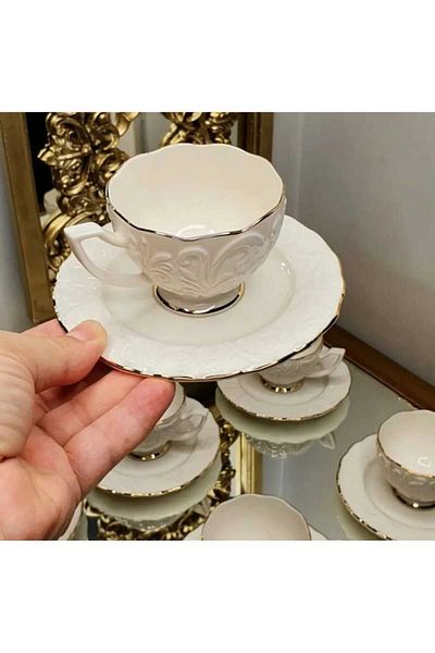 İpek Porselen Set of 2 Silk Embossed Turkish Coffee Cups