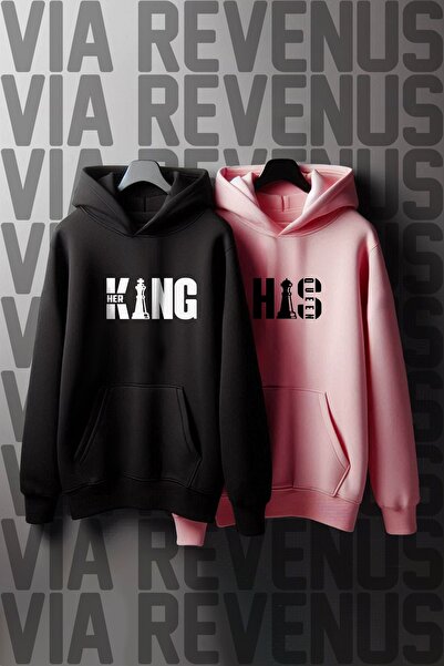 Vordevia Hanorac combinat oversize cu imprimeu Her King Her Queen