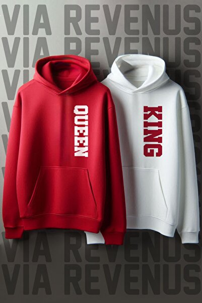 Vordevia Оверсайз суитшърт с принт на крал и кралица