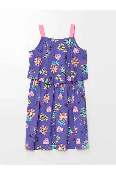 LC Waikiki LCW Παιδικό Μωβ Μωβ Παιδικό Φόρεμα με τετράγωνο γιακά