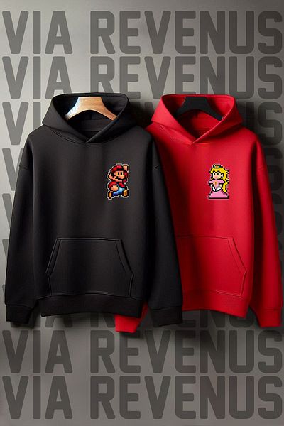 Vordevia Суитшърт с принт на Марио и принцеса - голям размер - Dear Design