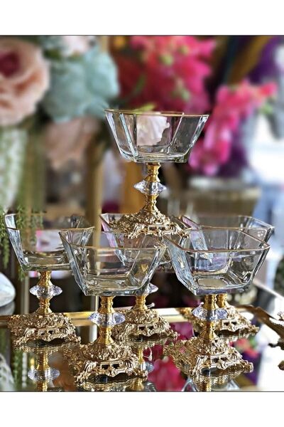 PLT Design 6 Pieces Metal Leged Magnolia with Gold Detail-bowl-ice cream bowl-sugar bowl