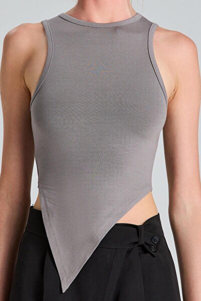 boutiquen 2734 Μοντέλο Ασύμμετρης Κοπής Γκρι Μπλούζα