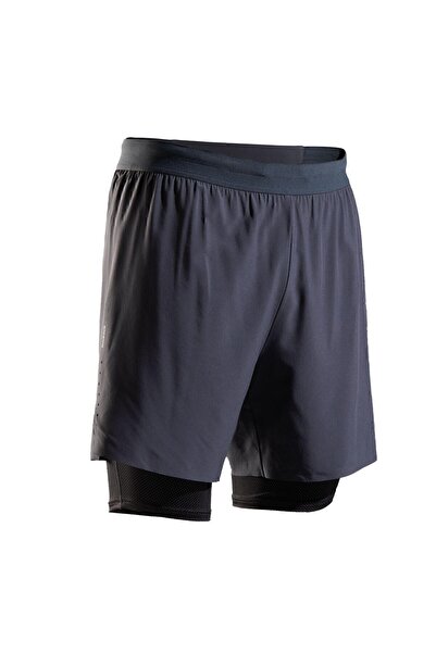 Decathlon Erkek 2'si 1 Arada Koşu Şortu - Gri / Siyah