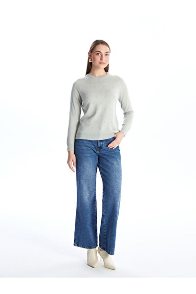 LC Waikiki Crew nyakú, saját mintás, hosszú ujjú női kötöttáru pulóver - W40466z8