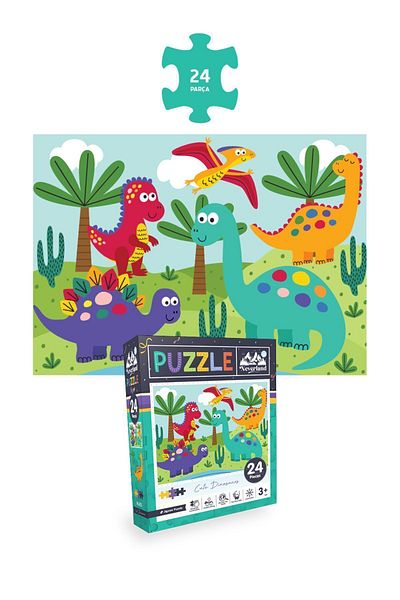 Neverland 3 Pieces Puzzle - with Bus and Animal World 24 P. Cute Dinosaurs and 50 P. Animals