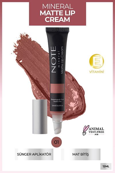 NOTE Mineral Matte Lip Cream Semi Matte Finish Liquid Lipstick 01 Naked Kiss - Nude