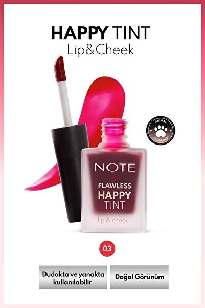 NOTE Flawless Happy Tint Lip & Cheek Dudak Ve Yanak Renklendirici Likit Allık - 03 Sweet Pink - Pembe