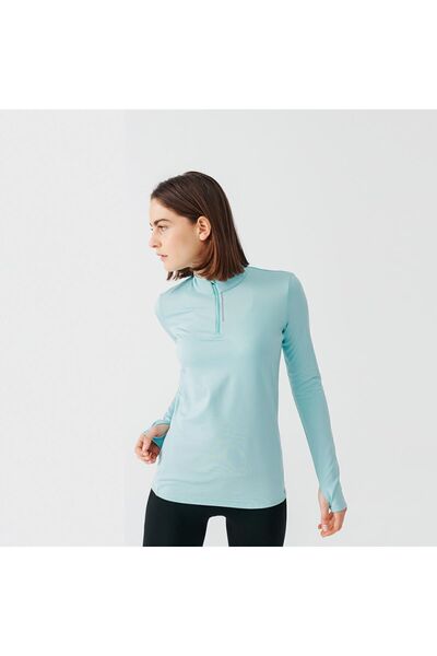 Decathlon Tricou pentru alergare cu mânecă lungă pentru femei - Albastru deschis - Run Warm