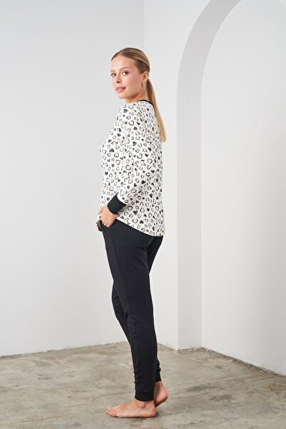 PJS 24547 Kadın Kalp Desenli Pijama Takım