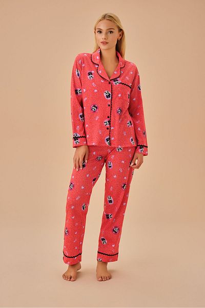 SUWEN Panda Patterned Masculine Pajama Set