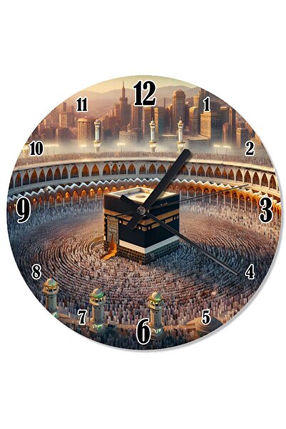 Genel Markalar Çok Renkli Kabe Temalı Analog Duvar Saati, Şık ve Zarif Tasarım