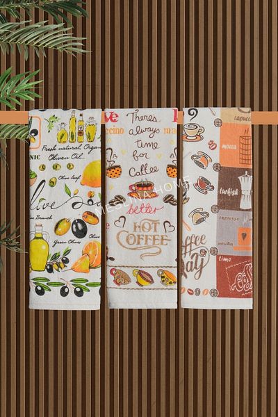 Meslina Home 3-Piece 30X50 Kitchen Towels - Printed, Drying Cloth and Hand and Face Towels