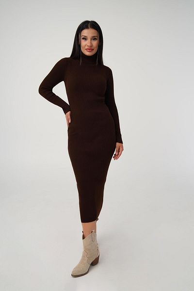 Hipo Trend Corded Model Brown Knitwear Long Pencil Dress - Turtleneck