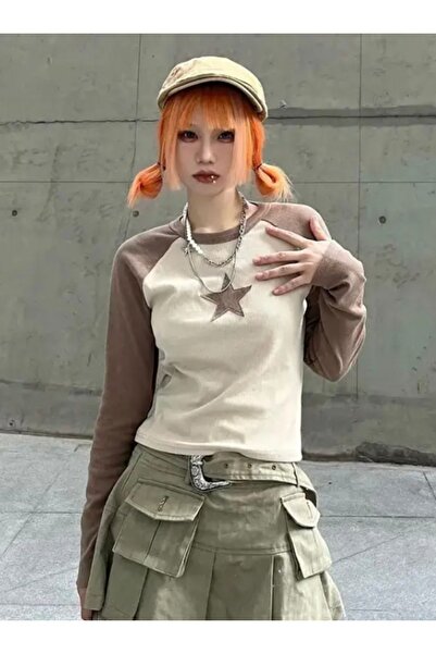 Köstebek Raglan Cut Star Patch Crop Sweatshirt