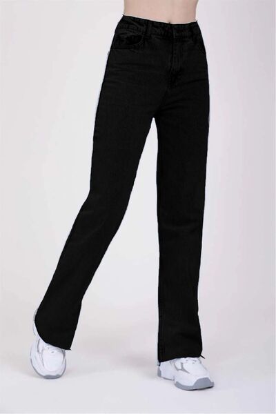 SHEVEGA Μαύρο τζιν με φαρδύ σκίσιμο - τζιν με φαρδύ πόδι