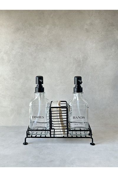 Dekorzdükkan 2-Piece Black Stand Soap Dish (4 Labels)