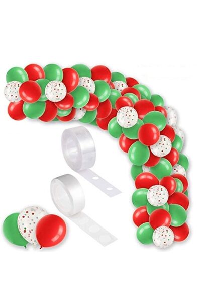 HKNYS Yeşil Kırmızı Seffaf Konfetili Balon Seti-5 Metre Balon Zinciri- Parti ...