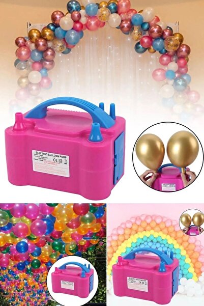 HKNYS Çift Çıkışlı Elektrikli Balon Şişirme Makinesi-50 Adet Pastel Balon Hed...