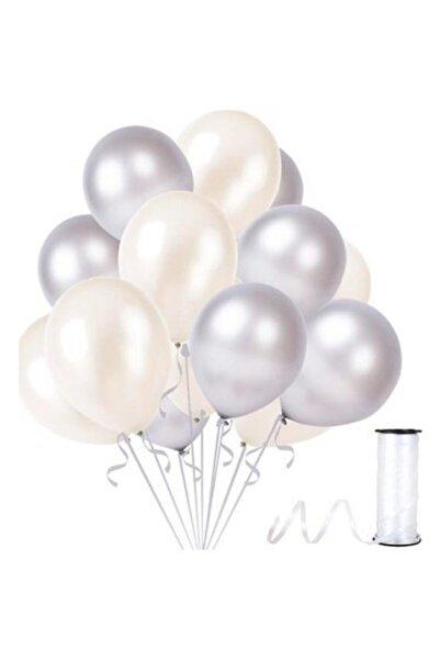 MKYS 20 Adet Metalik Gümüş ,beyaz Balon-nişan-parti-düğün Balonu-partisehri