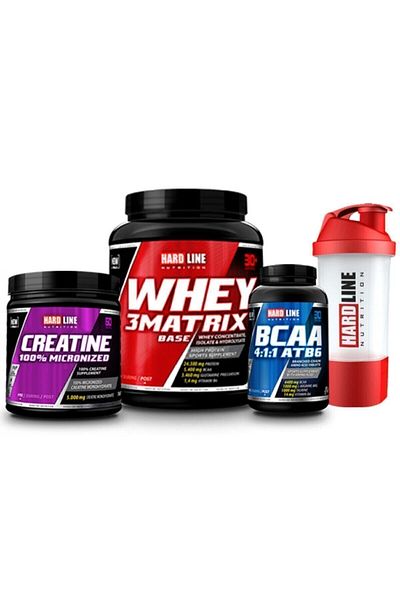 Hardline Whey 3matrix 908 gr Strawberry Creatin 300 gr Bcaa 4:1:1 Atb6 120 Tablet Shaker