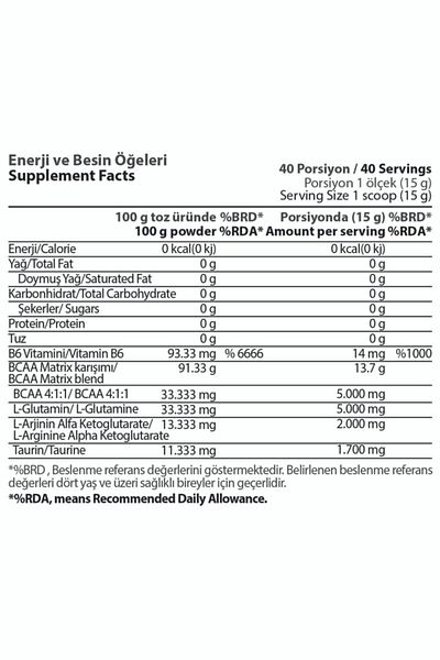 Hardline Green Apple Bcaa Matrix - 40s 600 gr Amino Acid Glutamine Arginine