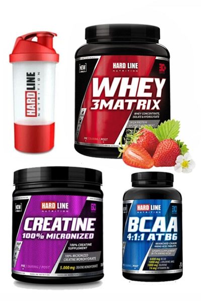 Hardline Whey 3matrix 908 G Strawberry Bcaa 4 1 1 120 Tablets Creatin Micronized 300 G