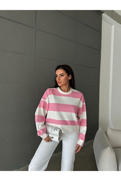 Basko fashion Hanorac cu dungi roz de damă