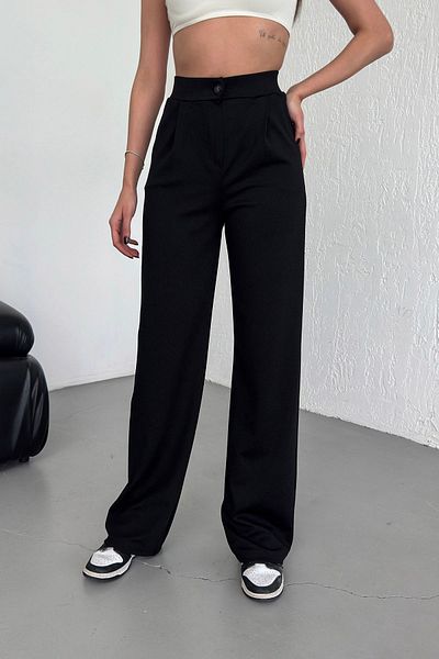 naymanlife Women's Black Palazzo Trousers - High Waist, Flexible and Elastic Casual Lycra