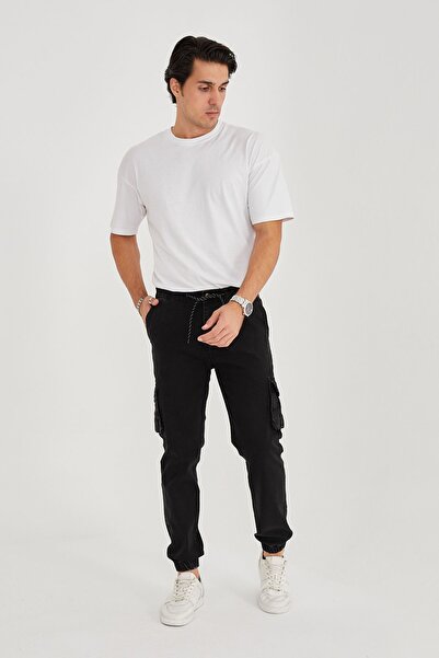 allymoda Erkek 2Lİ Kot Kargo Pantolon Likralı Paçası Lastikli ALLY-209