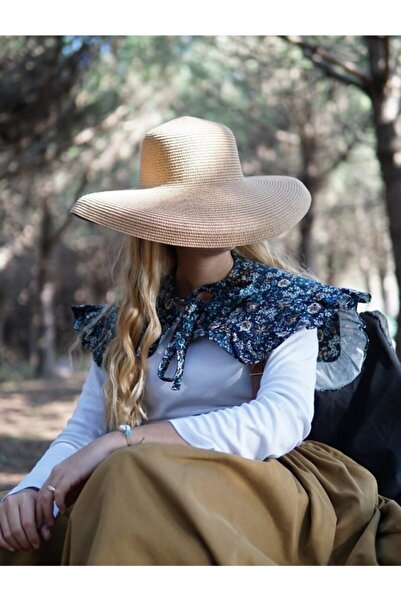 Launes Çiçekli Lacivert Vintage Fırfırlı Yaka