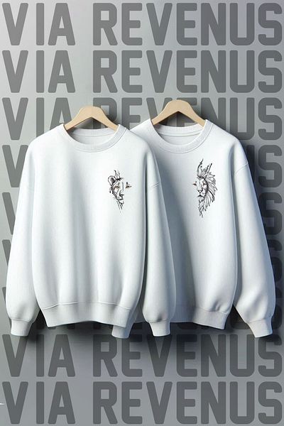 Vordevia Lion Couples Printed Oversize Lover Sweatshirt - Crew Neck Combination