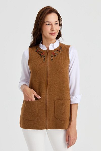 Desen Triko Women's Zero Collar Lace Embroidered Wool Vest K.taba